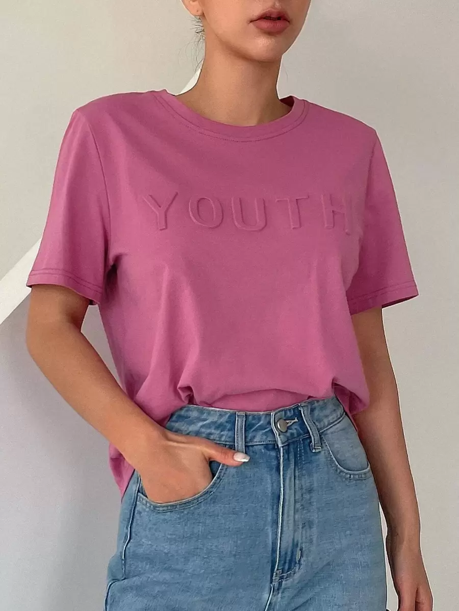 DAZY 字母壓紋圓領T恤