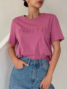 DAZY 字母壓紋圓領T恤