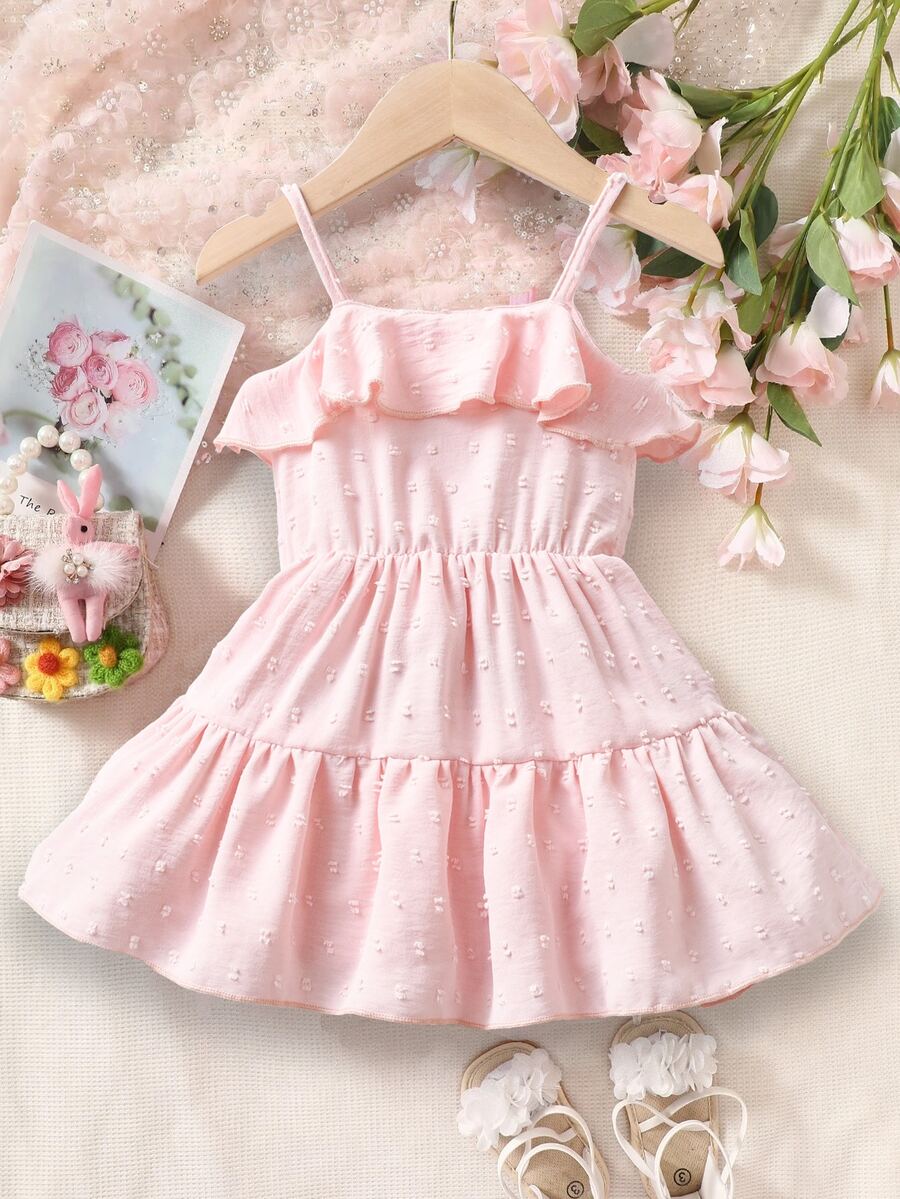 Bebé Vestido de tirantes bajo con fruncido - Rosa Pálido - Ver 1