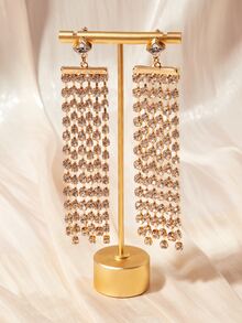 水鑽流蘇耳墜 - 金黃色 - 查看 2