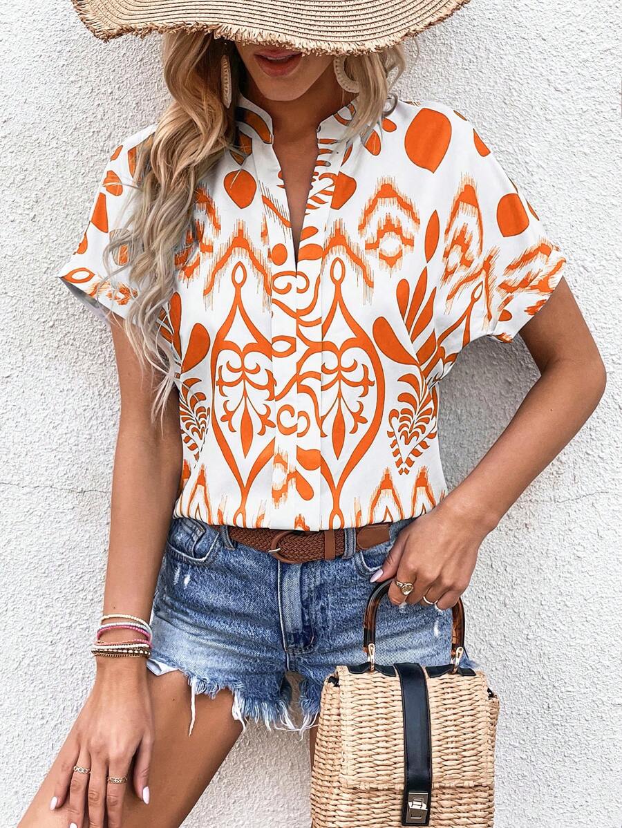 Breezaya Allover Print Batwing Sleeve Blouse - Multicolor - View 1