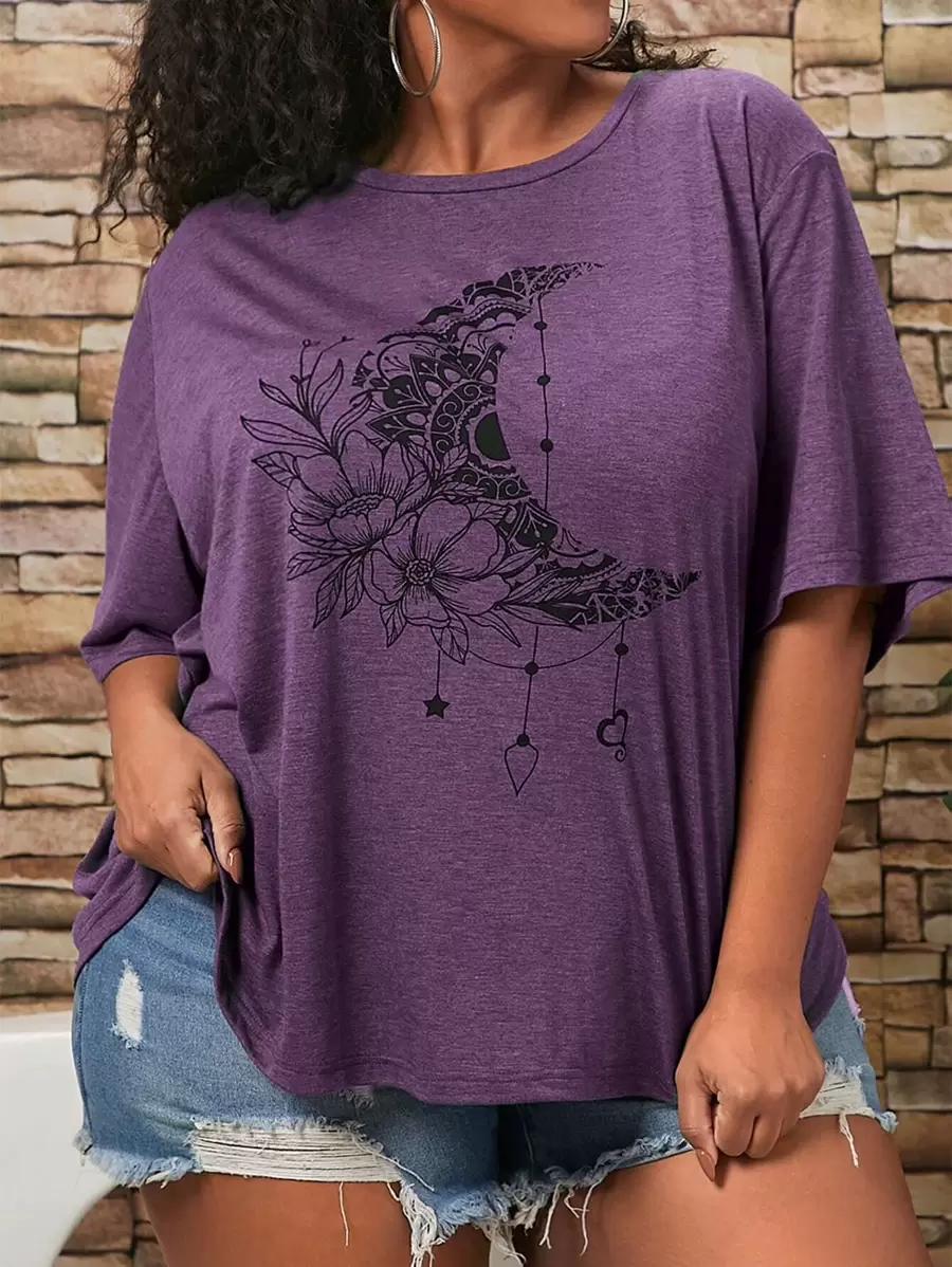 SHEIN CURVE+ Rainbow Printed Loose Fit Plus Size Pride T-Shirt - Violet Purple - View 1