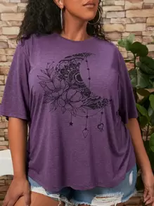 SHEIN CURVE+ Rainbow Printed Loose Fit Plus Size  Pride T-Shirt - Violet Purple - View 4