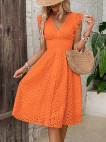 Breezaya Vestido largo con volantes de bordado de ojal, ideal para vacaciones y playa, para mujeres