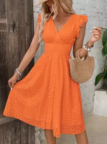 Breezaya Vestido largo con volantes de bordado de ojal, ideal para vacaciones y playa, para mujeres