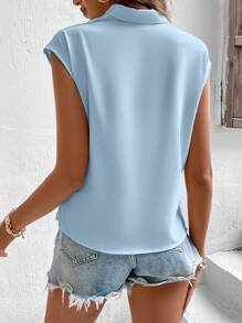 Chiquease Solid Surplice Neck Batwing Sleeve Blouse - Baby Blue - View 2