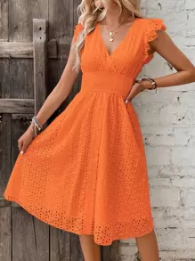 Breezaya Vestido largo con volantes de bordado de ojal, ideal para vacaciones y playa, para mujeres
