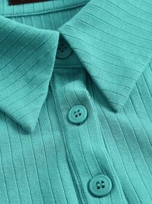 SHEIN BASICS Vestido ajustado de cuello polo de muslo con abertura tejido de canalé - Azul menta - Ver 6