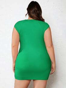 SHEIN BASICS 大碼素色緊身連衣裙 - 綠色 - 查看 2