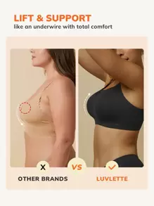 LUVLETTE Black Dream Curve 2ndSkin Wireless Full Coverage Seamless Side Support Lounge Bra Bralette Bra Workout Sports Lingerie As Outerwear Sticky Basic SizeFreedom Bra No Show Underwear - Black - View 3