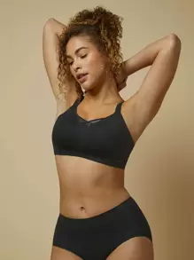 LUVLETTE Black Dream Curve 2ndSkin Wireless Full Coverage Seamless Side Support Lounge Bra Bralette Bra Workout Sports Lingerie As Outerwear Sticky Basic SizeFreedom Bra No Show Underwear - Black - View 7