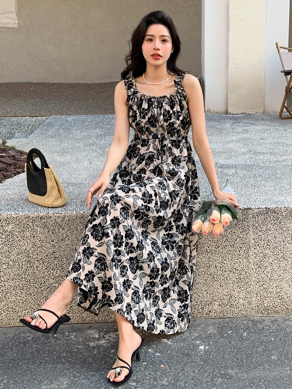 Floral Print Tie Front Cami Dress