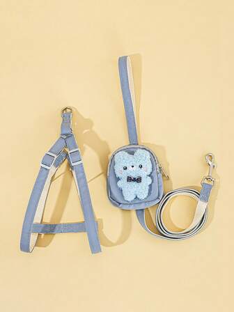 1入組卡通熊裝飾寵物背帶和1条皮带適用於狗狗和貓適用於戶外