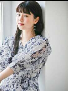 DAZY 滿版印花繫腰帶連衣裙 - 藍色 - 查看 4