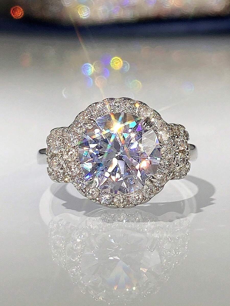 1 PC Charm Cubic Zirconia Ring For Women For Wedding Engagement Party Jewelry Valentine'S Day Gift - Silver - View 1