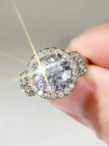 1 PC Charm Cubic Zirconia Ring For Women For Wedding Engagement Party Jewelry Valentine'S Day Gift - Silver - View 2