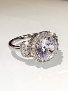 1 PC Charm Cubic Zirconia Ring For Women For Wedding Engagement Party Jewelry Valentine'S Day Gift - Silver - View 3