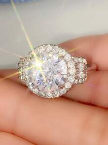 1 PC Charm Cubic Zirconia Ring For Women For Wedding Engagement Party Jewelry Valentine'S Day Gift - Silver - View 4