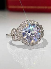 1 PC Charm Cubic Zirconia Ring For Women For Wedding Engagement Party Jewelry Valentine'S Day Gift - Silver - View 5