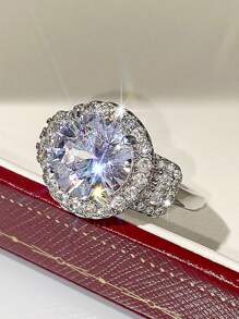 1 PC Charm Cubic Zirconia Ring For Women For Wedding Engagement Party Jewelry Valentine'S Day Gift - Silver - View 6