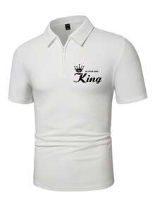 Manfinity Homme 男士王冠和字母圖案1/4拉鍊POLO衫 - 白色 - 查看 3