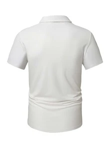 Manfinity Homme 男士王冠和字母圖案1/4拉鍊POLO衫 - 白色 - 查看 2