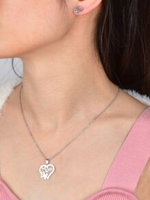 3 Cái/bộ Thép Không Gỉ Thời Trang Chữ Chi Tiết Trang Trí Trái Tim Bộ Trang Sức Nữ Cho Ngày Của Mẹ Tặng - Bạc - Xem 2