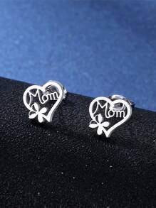 3 Cái/bộ Thép Không Gỉ Thời Trang Chữ Chi Tiết Trang Trí Trái Tim Bộ Trang Sức Nữ Cho Ngày Của Mẹ Tặng - Bạc - Xem 3