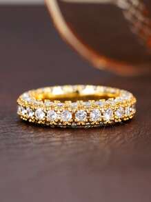 方晶鋯石裝飾戒指 - 金黃色 - 查看 2