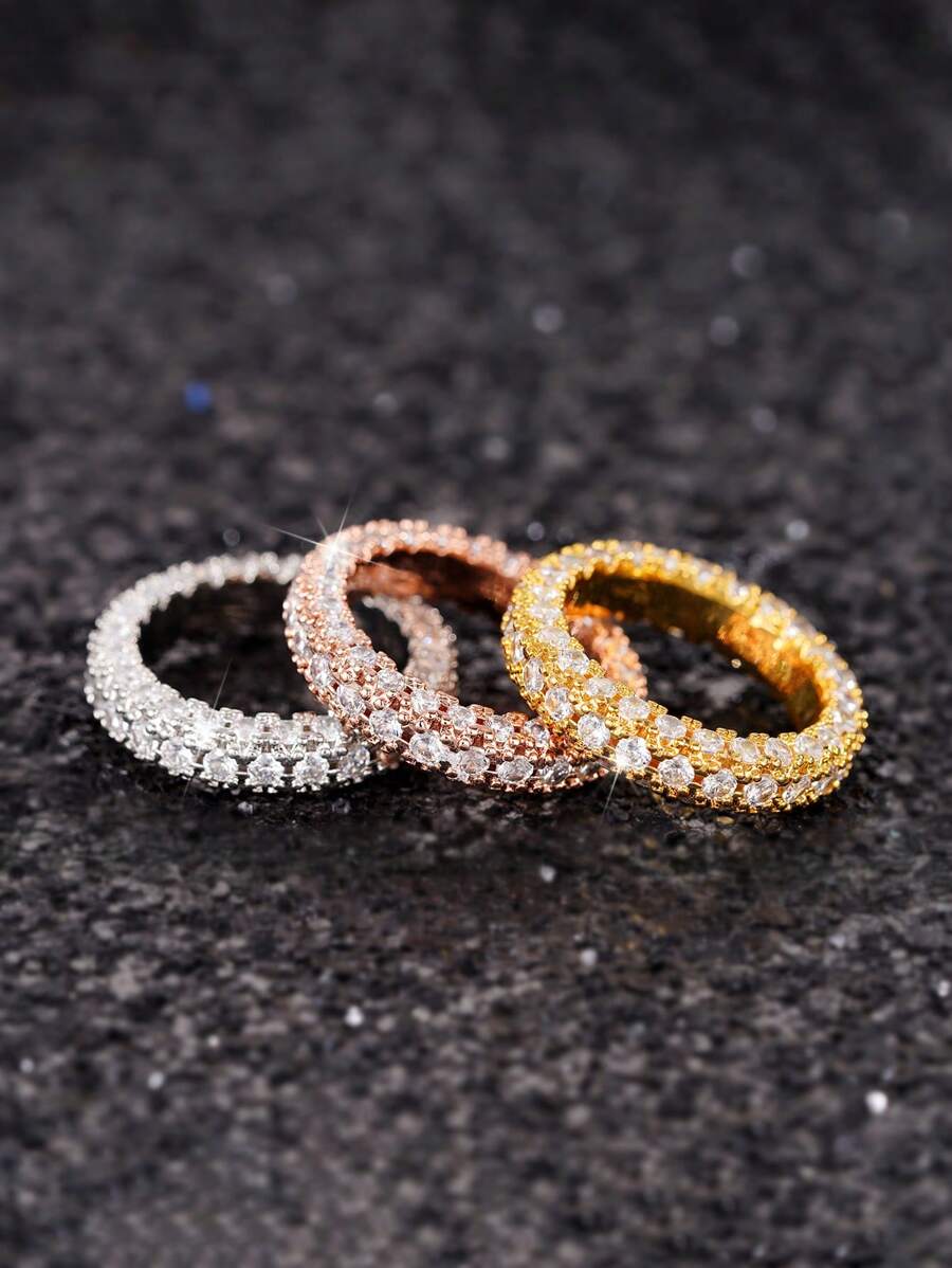 方晶鋯石裝飾戒指 - 金黃色 - 查看 1