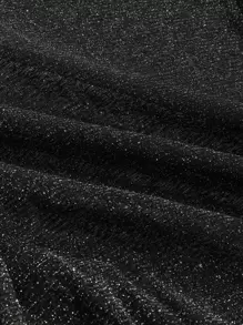 DAZY 鏤空落肩袖網紗上衣不附胸罩 - 黑色 - 查看 3