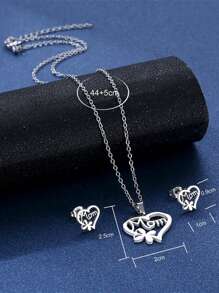 3 Cái/bộ Thép Không Gỉ Thời Trang Chữ Chi Tiết Trang Trí Trái Tim Bộ Trang Sức Nữ Cho Ngày Của Mẹ Tặng - Bạc - Xem 5