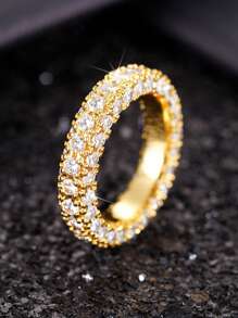 方晶鋯石裝飾戒指 - 金黃色 - 查看 5