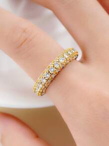 方晶鋯石裝飾戒指 - 金黃色 - 查看 6