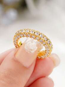 方晶鋯石裝飾戒指 - 金黃色 - 查看 7