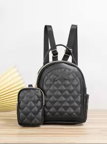 Bộ 2 túi đeo vai thêu hình thoi mẹ con, túi đeo chéo thời trang kiêm túi xách nhỏ cho nữ - màu đen - Xem 1