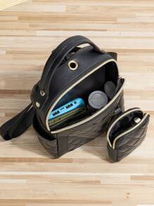 Bộ 2 túi đeo vai thêu hình thoi mẹ con, túi đeo chéo thời trang kiêm túi xách nhỏ cho nữ - màu đen - Xem 3