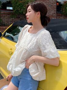 DAZY Áo sơ mi nữ Viên lá sen Dây kéo màu trơn Dễ thương - Màu be - Xem 8