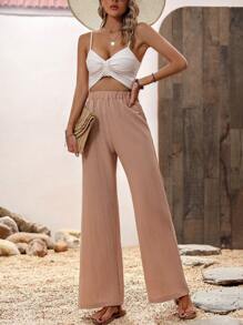 SHEIN LUNE Enkel Enkel Kvinnor Byxor - Kaki - Visa 4