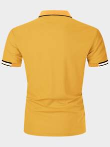 Manfinity Homme Áo thun có cổ Nam Nút phía trước Tương phản ràng buộc màu trơn Giải trí - Màu vàng - Xem 2