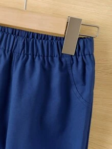 SHEIN 小男童素色T恤和翻蓋細節背心襯衫和褲子 - 藍白色 - 查看 5