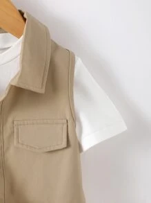 SHEIN Bộ thời trang bé trai Đắp vá Nút phía trước Khối Màu Giải trí - Nhiều màu - Xem 5