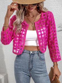 SHEIN LUNE Áo khoác nữ cắt màu trơn Giải trí - Màu Hồng Tươi - Xem 1
