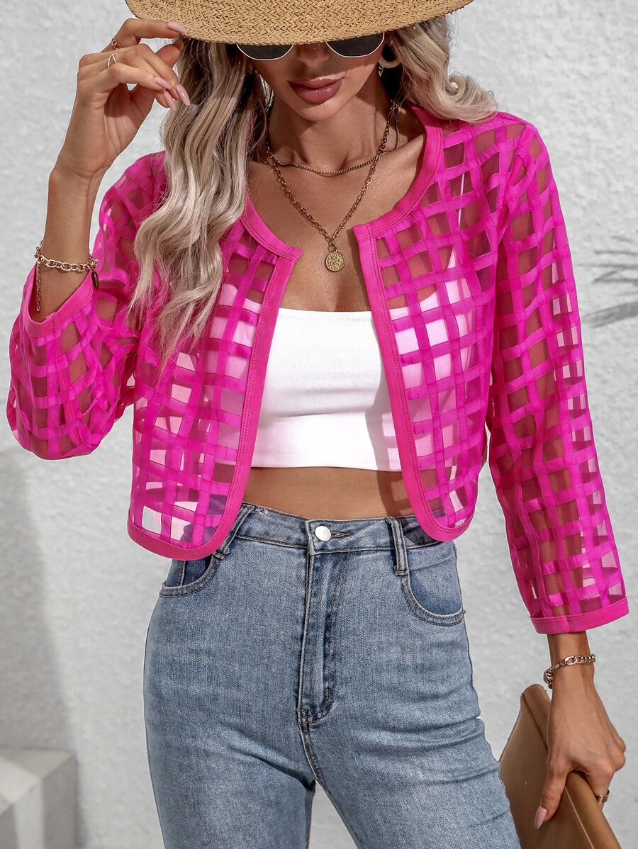SHEIN LUNE Áo khoác nữ cắt màu trơn Giải trí - Màu Hồng Tươi - Xem 1