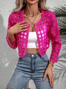 SHEIN LUNE Áo khoác nữ cắt màu trơn Giải trí - Màu Hồng Tươi - Xem 4