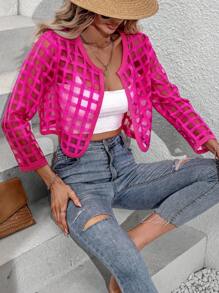 SHEIN LUNE Áo khoác nữ cắt màu trơn Giải trí - Màu Hồng Tươi - Xem 6