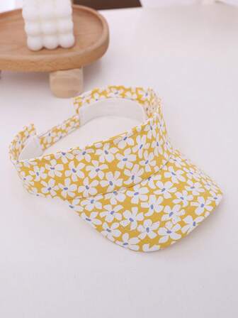 兒童花卉圖案防曬織物帽子