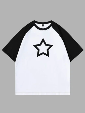Academia Camiseta con mangas raglán y estampado de estrella para hombres, escolar