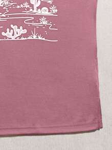 SHEIN LUNE Cactus & Moon Print Tank Top Graphic Tees Women Tops - Pink - View 3