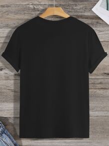 Manfinity Homme 男士馬匹印花四分之一缺口領T恤 - 黑色 - 查看 2